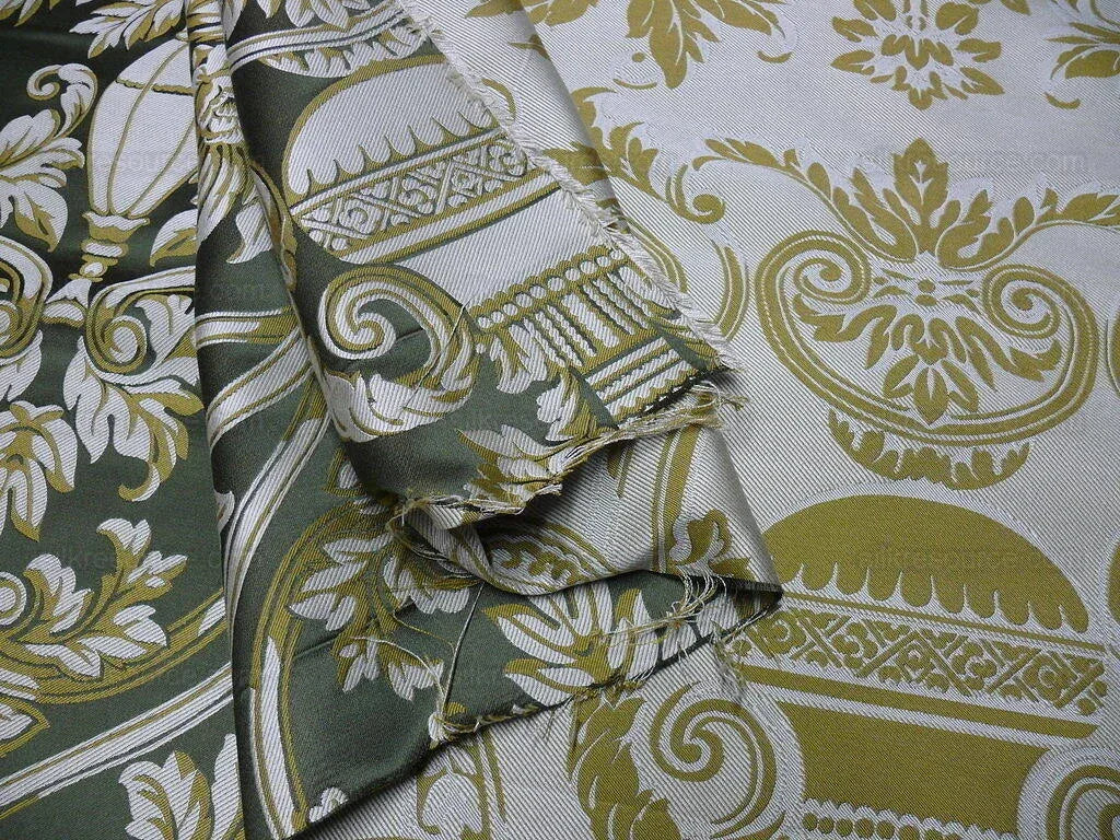 By yard Scalamandre Neoclassical Emma’s Urns Deep Green Gold 100% Silk MSRP USD459/y