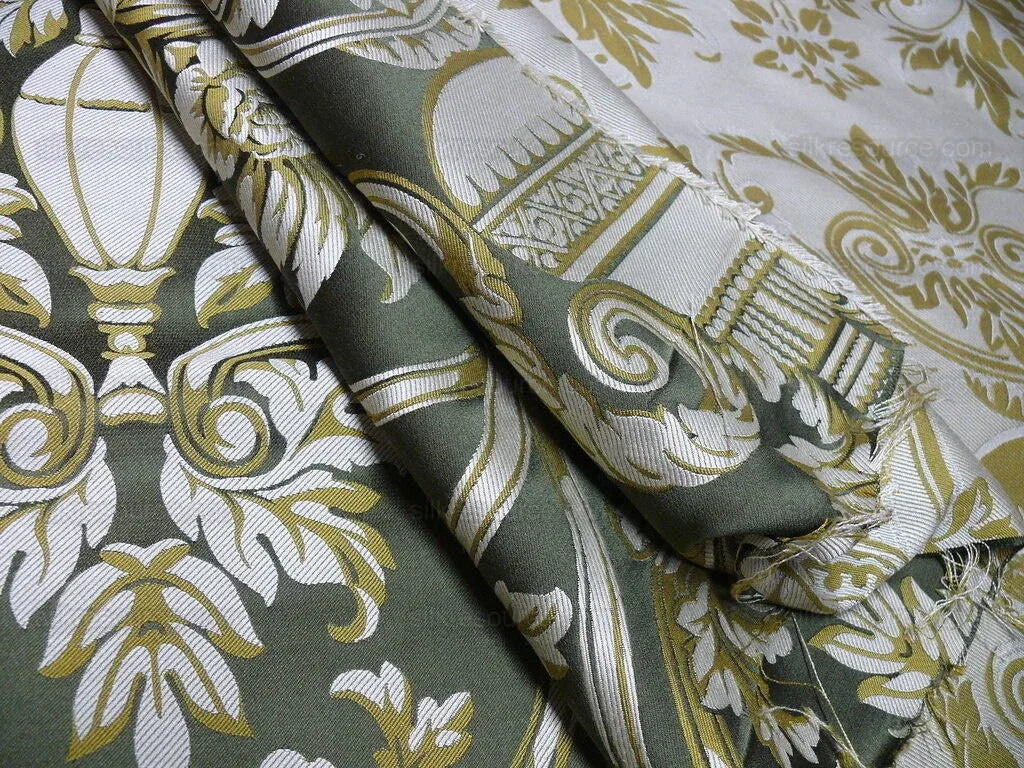 By yard Scalamandre Neoclassical Emma’s Urns Deep Green Gold 100% Silk MSRP USD459/y