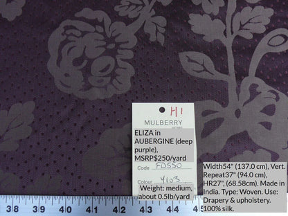 4.38y Lee Jofa Mulberry Home Eliza Aubergine Purple English Rose MSRP USD 250/Y