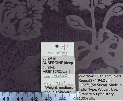 4.38y Lee Jofa Mulberry Home Eliza Aubergine Purple English Rose MSRP USD 250/Y