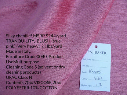 Lee Jofa Gp And J Baker Tranquility Blush Pink Silky Heavy Chenille Floral Rose MSRP USD 244/Y