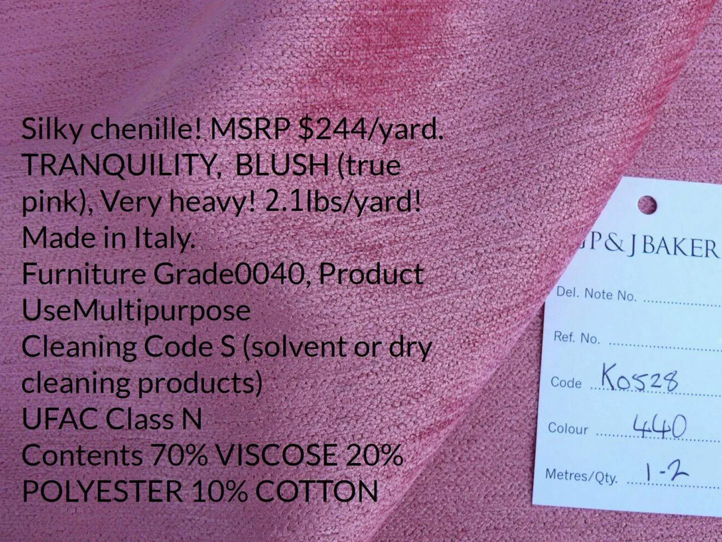 Lee Jofa Gp And J Baker Tranquility Blush Pink Silky Heavy Chenille Floral Rose MSRP USD 244/Y