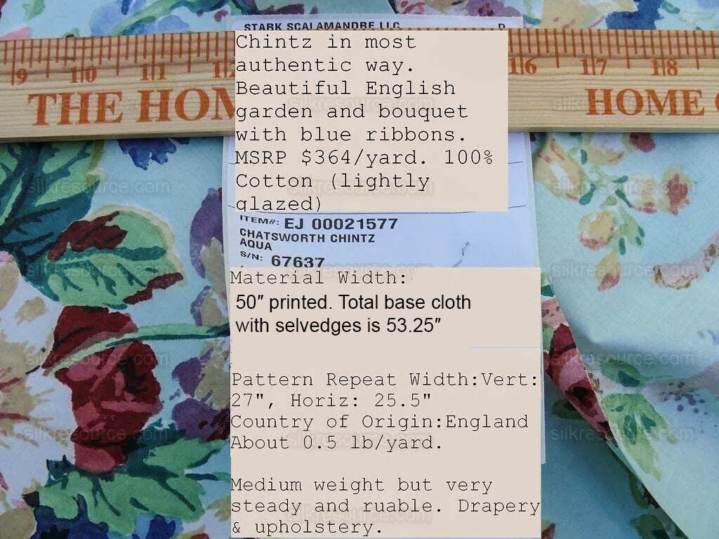 Scalamandre Chatsworth Chintz Fh Aqua Blue Pink Red Green Multi Color Rose Peony Bouquet with Ribbon English Garden Historical Prints Bouquet USD 364/y