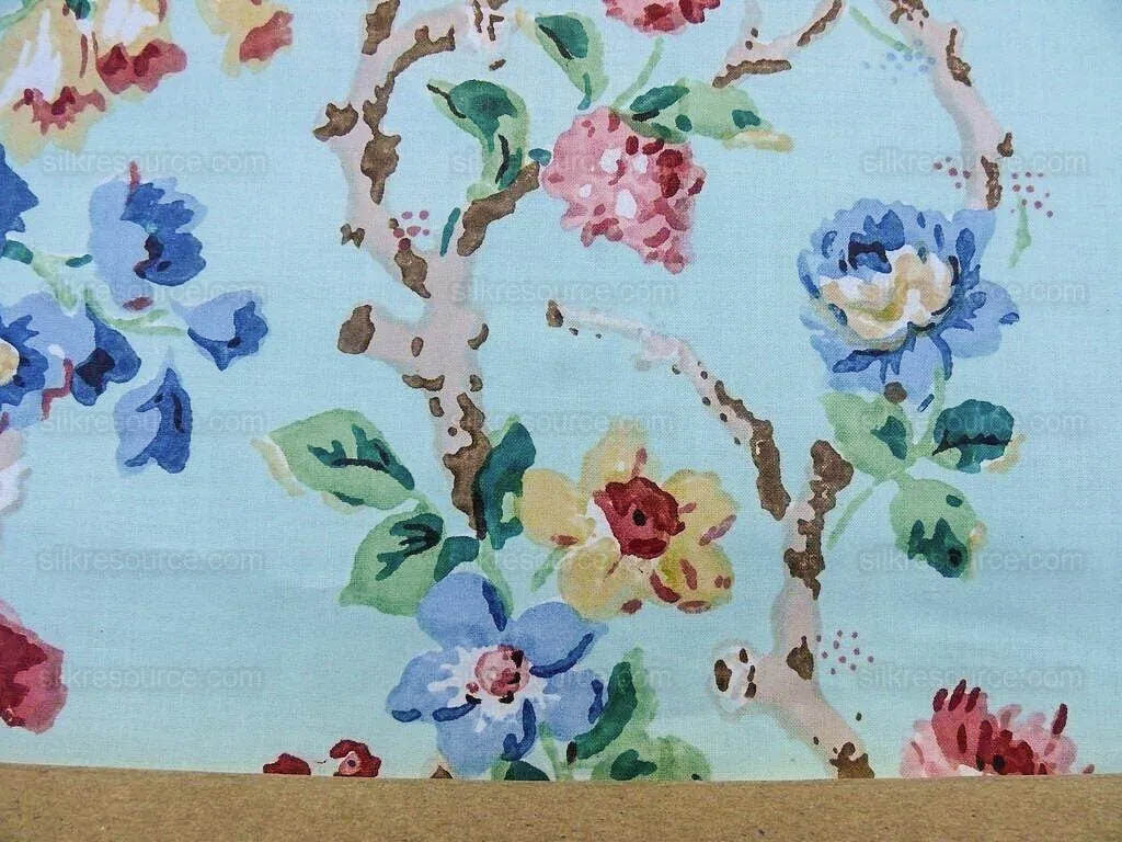 Scalamandre Chatsworth Chintz Fh Aqua Blue Pink Red Green Multi Color Rose Peony Bouquet with Ribbon English Garden Historical Prints Bouquet USD 364/y