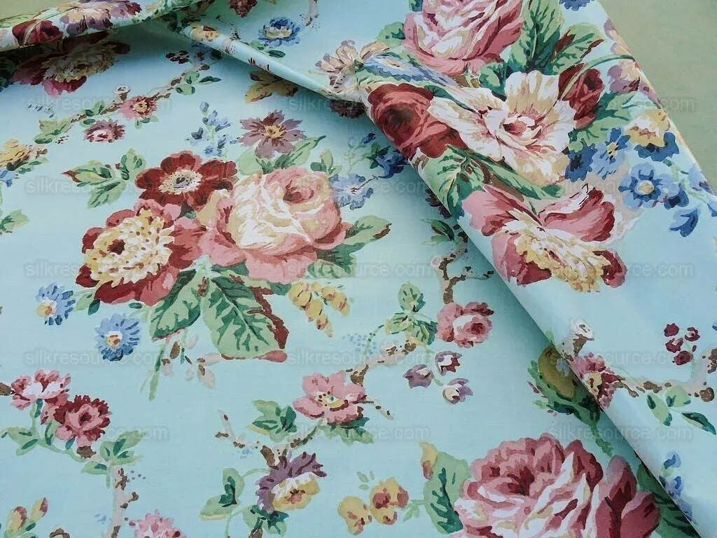 Scalamandre Chatsworth Chintz Fh Aqua Blue Pink Red Green Multi Color Rose Peony Bouquet with Ribbon English Garden Historical Prints Bouquet USD 364/y