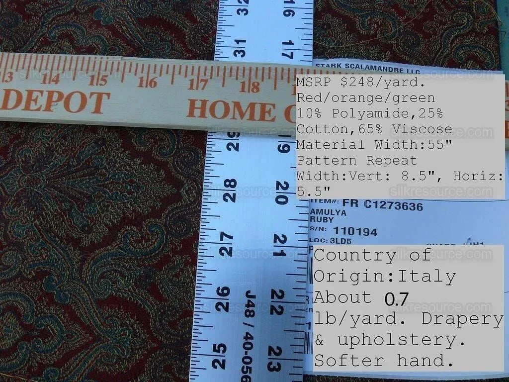 Amulya Ruby Red Green Scalamandre Renaissance Medallion Indian Arab Damask MSRP USD 248/Y