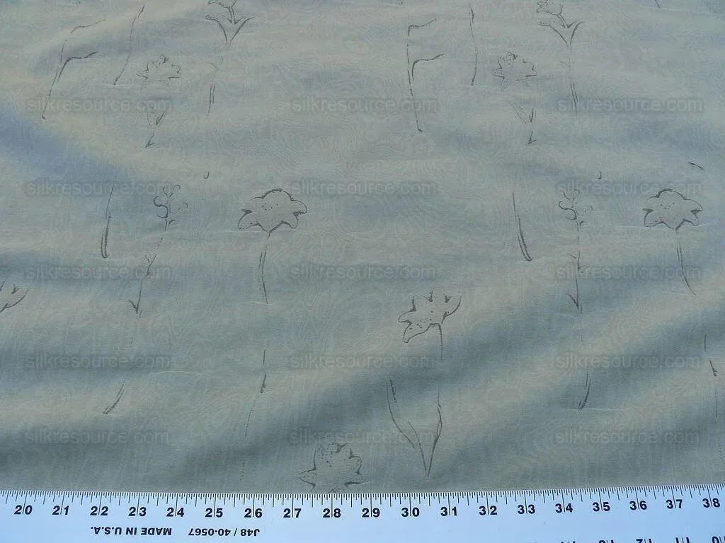 Scalamandre Grey Watkins Orissa Semi Sheer Platinum Silver Silk Double Organza Damask Tulip Wildflower MSRP USD 212/Y