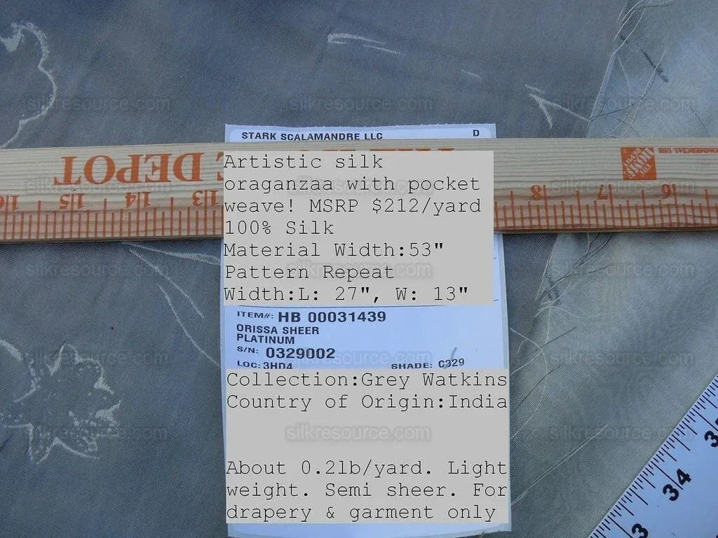 Scalamandre Grey Watkins Orissa Semi Sheer Platinum Silver Silk Double Organza Damask Tulip Wildflower MSRP USD 212/Y