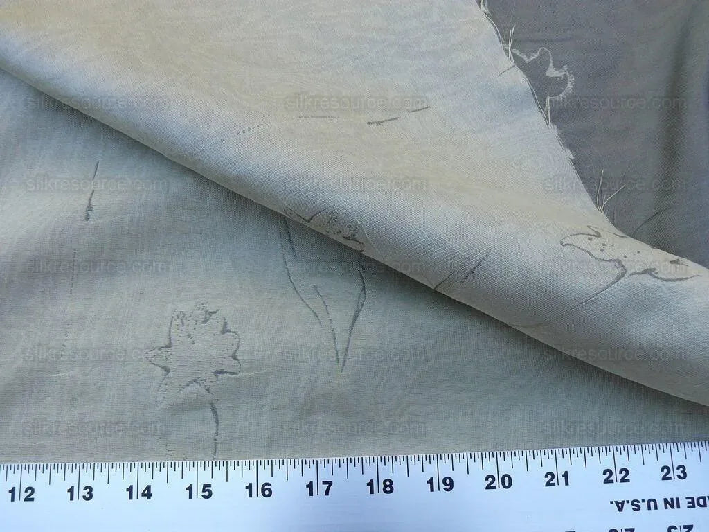 Scalamandre Grey Watkins Orissa Semi Sheer Platinum Silver Silk Double Organza Damask Tulip Wildflower MSRP USD 212/Y