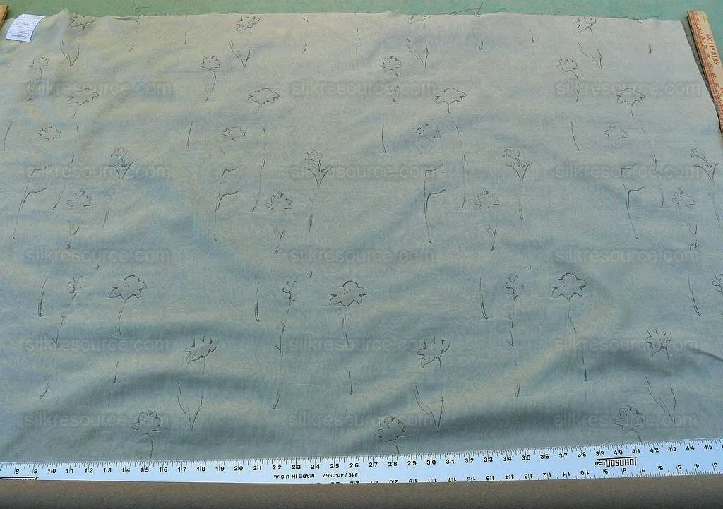 Scalamandre Grey Watkins Orissa Semi Sheer Platinum Silver Silk Double Organza Damask Tulip Wildflower MSRP USD 212/Y