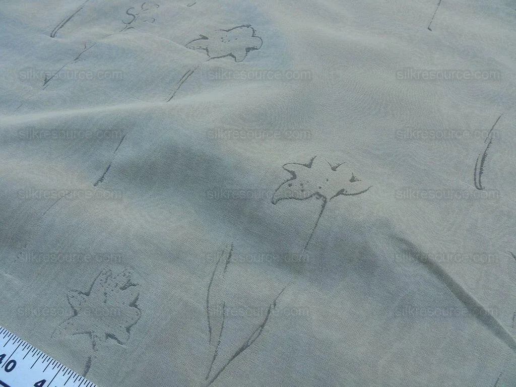 Scalamandre Grey Watkins Orissa Semi Sheer Platinum Silver Silk Double Organza Damask Tulip Wildflower MSRP USD 212/Y