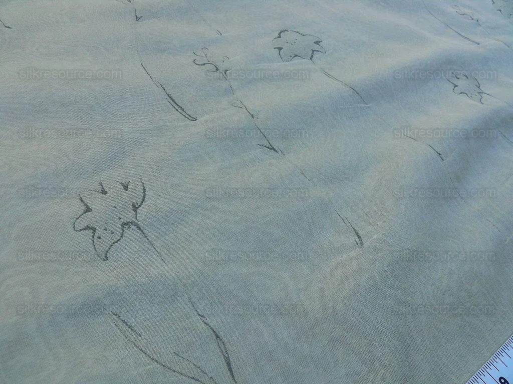 Scalamandre Grey Watkins Orissa Semi Sheer Platinum Silver Silk Double Organza Damask Tulip Wildflower MSRP USD 212/Y