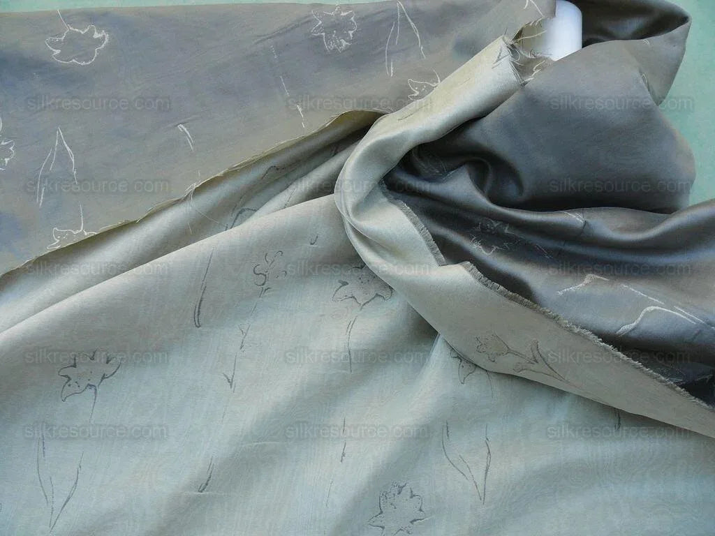 Scalamandre  Grey Watkins Orissa Semi Sheer Copper Silk Double Organza Damask Tulip Wildflower MSRP USD 212/Y