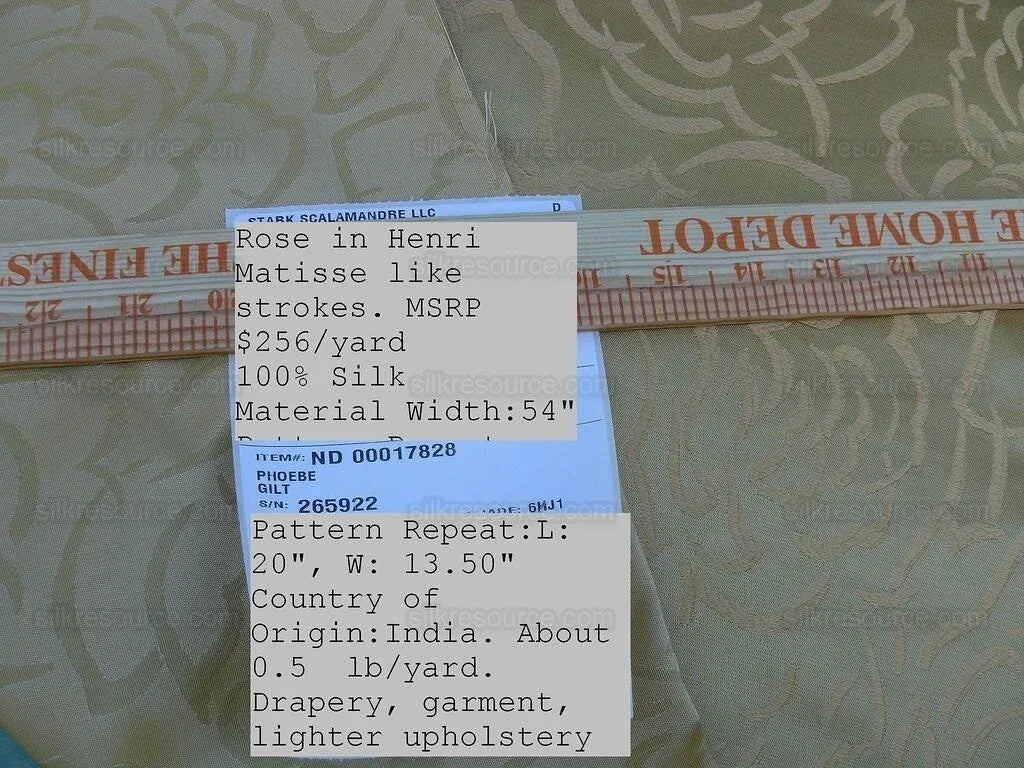 Scalamandre Phoebe Gilt Gold Silk Brocade Rose Matisse Drawing Flora MSRP USD 256/y