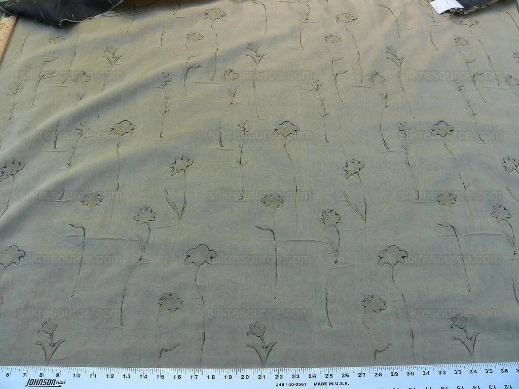 Scalamandre Grey Watkins Orissa Semi Sheer  Gold Silk Double Organza Damask Tulip Wildflower MSRP USD 212/Y
