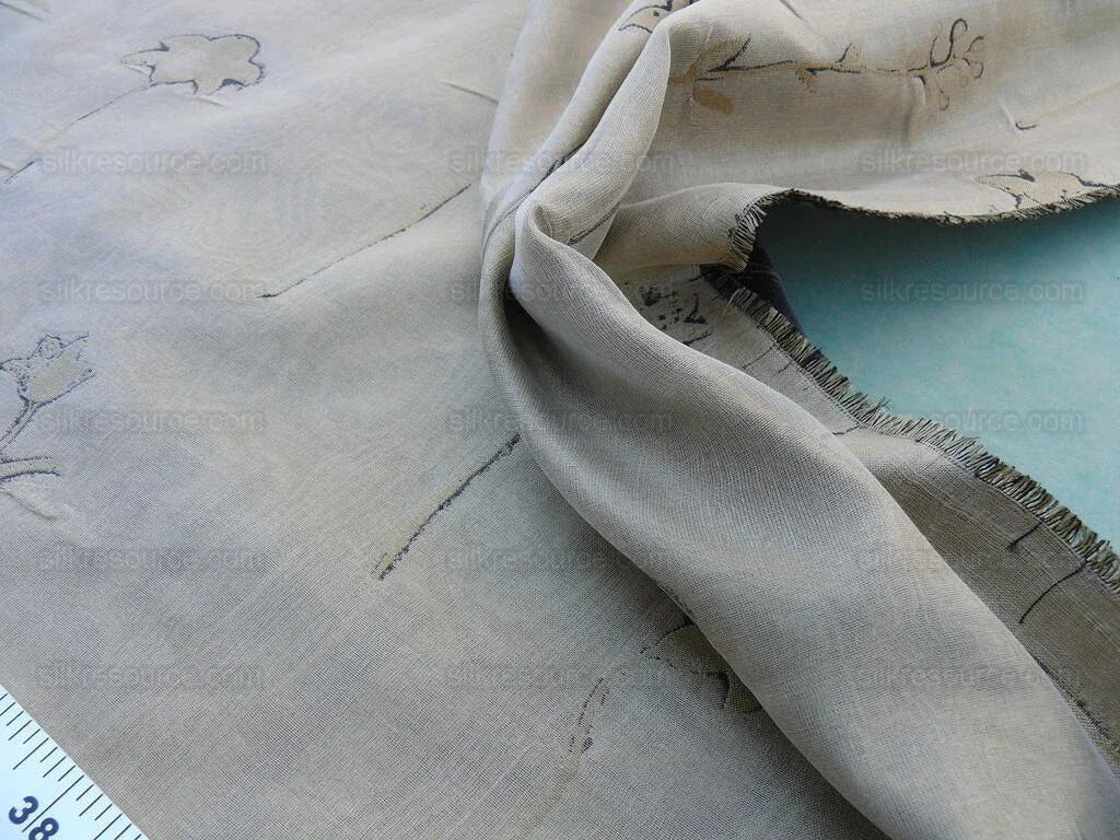 Scalamandre Grey Watkins Orissa Semi Sheer  Gold Silk Double Organza Damask Tulip Wildflower MSRP USD 212/Y