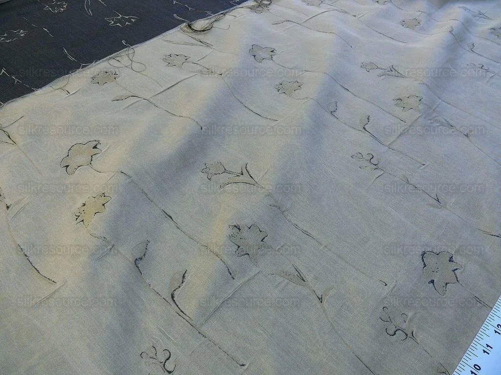 Scalamandre Grey Watkins Orissa Semi Sheer  Gold Silk Double Organza Damask Tulip Wildflower MSRP USD 212/Y