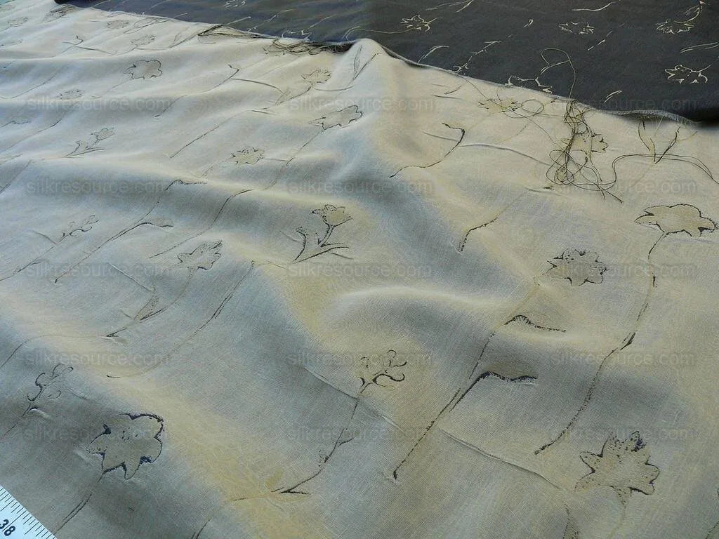 Scalamandre Grey Watkins Orissa Semi Sheer  Gold Silk Double Organza Damask Tulip Wildflower MSRP USD 212/Y