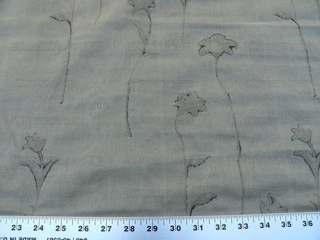 Scalamandre Grey Watkins Orissa Semi Sheer Pewter Silk Double Organza Damask Tulip Wildflower MSRP USD 212/Y