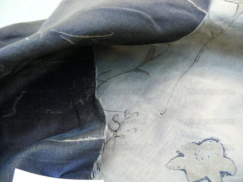 Scalamandre Grey Watkins Orissa Semi Sheer Pewter Silk Double Organza Damask Tulip Wildflower MSRP USD 212/Y