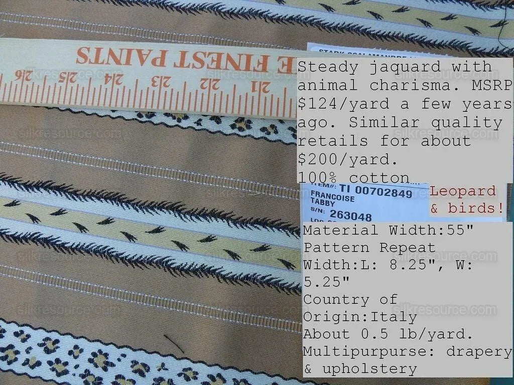 Scalamandre Francoise Tabby Animal Safari Skin and Paw Print Leopard Ermine Feather Stripe 100% Cotton