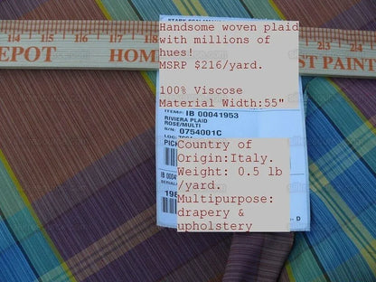 Scalamandre Riviera Plaid Fh Rose/multi  Colorful Rainbow Mediterranean MSRP USD 216/Y