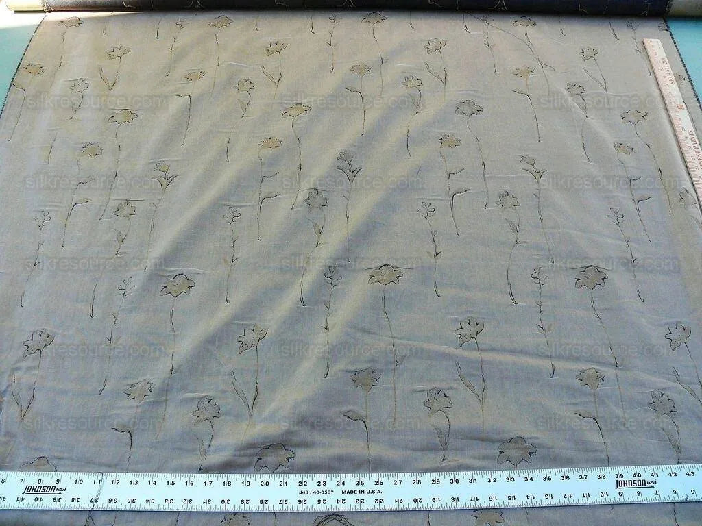 Scalamandre  Grey Watkins Orissa Semi Sheer Copper Silk Double Organza Damask Tulip Wildflower MSRP USD 212/Y