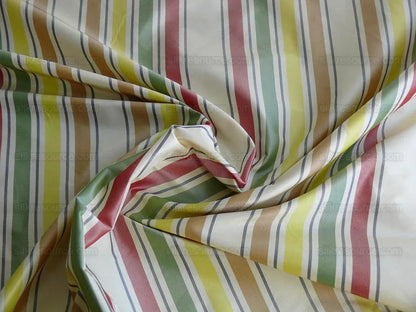Scalamandre Candy Stripe  100% Silk Taffeta Red Green Yellow BTY