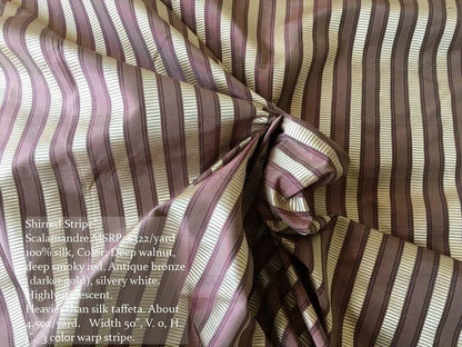Scalamandre 100%silk Shirred Stripe Deep Red Walnut Silver MSRP USD 363/y