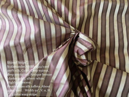 SCALAMANDRE 100%SILK SHIRRED STRIPE DEEP RED WALNUT SILVER MSRP$