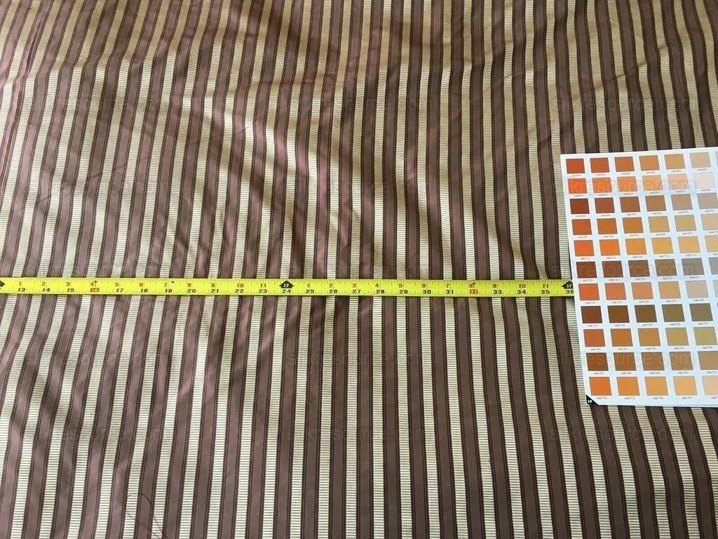 Scalamandre 100%silk Shirred Stripe Deep Red Walnut Silver MSRP USD 363/y