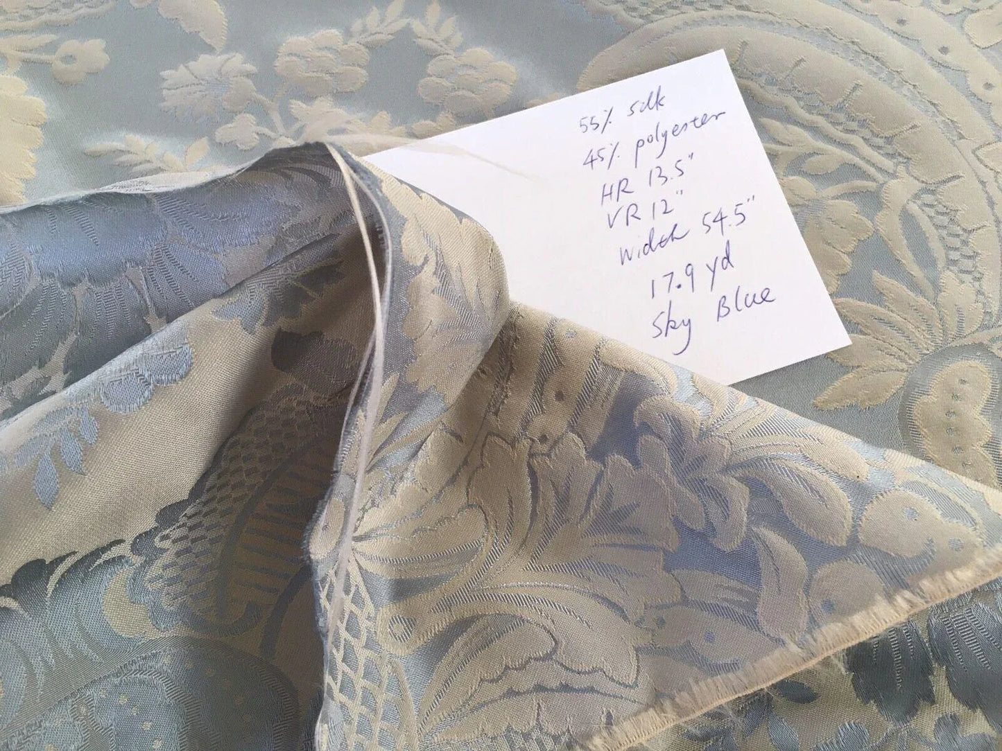 Silk Damask Classic Renaissance Sky Blue High End
