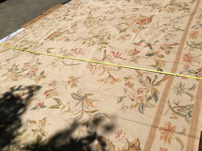 Stark Hand Made Needlepoint Beige Lotus Peony Winter Plum Lily Rug 16'10x11'10" MSRP USD 18,000+