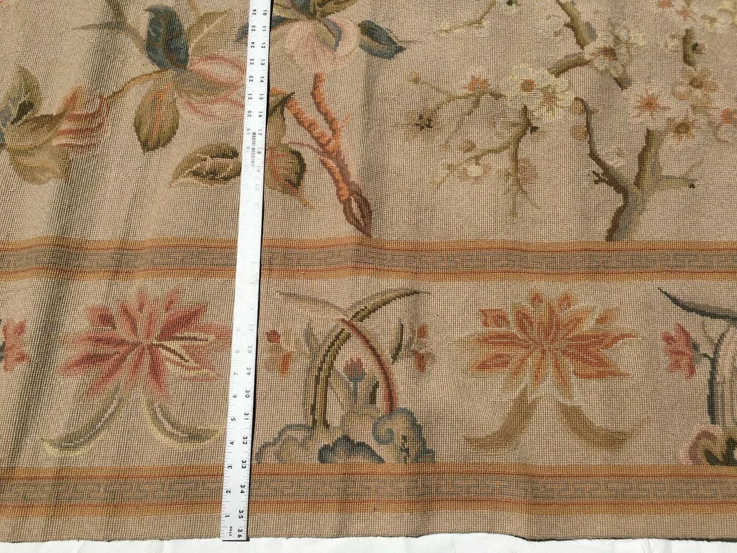 Stark Hand Made Needlepoint Beige Lotus Peony Winter Plum Lily Rug 16'10x11'10" MSRP USD 18,000+