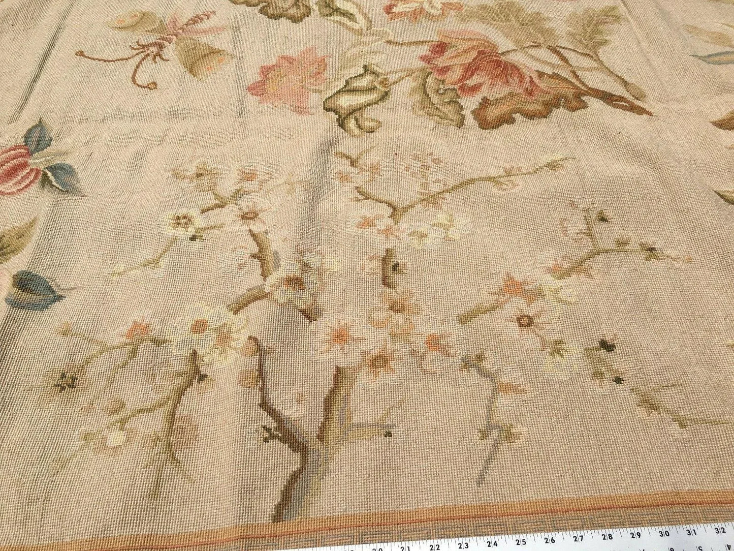 Stark Hand Made Needlepoint Beige Lotus Peony Winter Plum Lily Rug 16'10x11'10" MSRP USD 18,000+