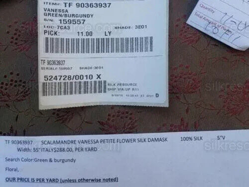 Bty Scalamandre Vanessa 100% Silk Lampas Petit Flower Red Green MSRP USD 288/Y