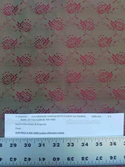 Bty Scalamandre Vanessa 100% Silk Lampas Petit Flower Red Green MSRP USD 288/Y
