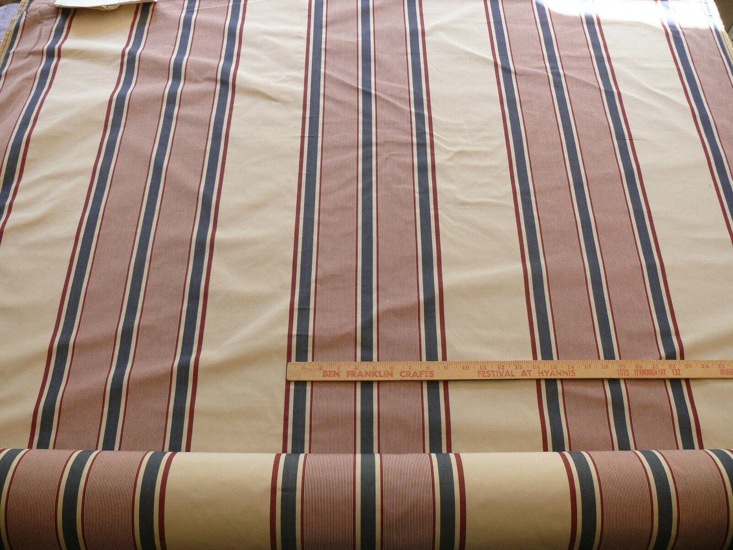 By Yd Lee Jofa Milanese Stripe Garnet Red Blue on White Federal Tricolor Cotton MSRP USD 200+