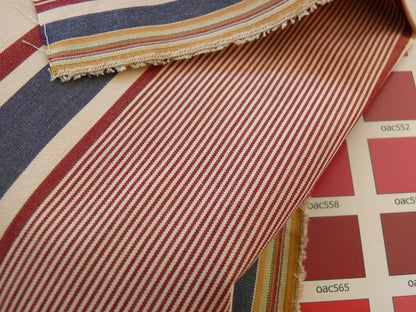 By Yd Lee Jofa Milanese Stripe Garnet Red Blue on White Federal Tricolor Cotton MSRP USD 200+