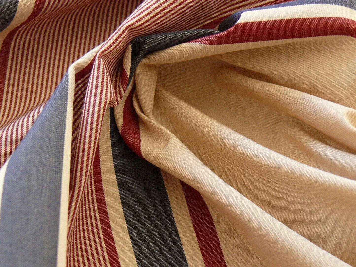 By Yd Lee Jofa Milanese Stripe Garnet Red Blue on White Federal Tricolor Cotton MSRP USD 200+