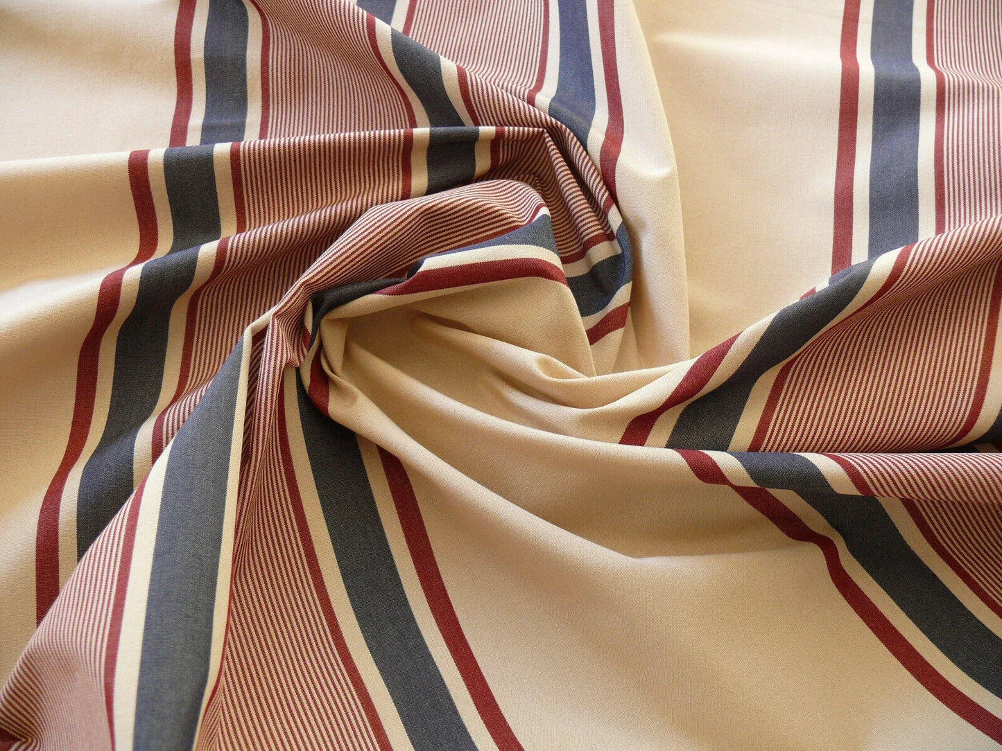 By Yd Lee Jofa Milanese Stripe Garnet Red Blue on White Federal Tricolor Cotton MSRP USD 200+