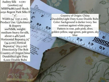 Lee Jofa Audrey 100% Silk Lampas Ivory Carnation Rose French Rococco MSRP USD286/yard