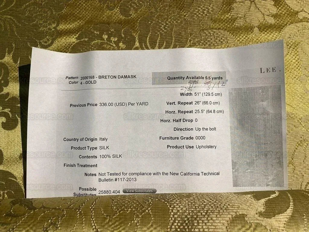 By yard Lee Jofa Silk Breton Renaissance Damask Pure Gold Copper MSRP$339/yd