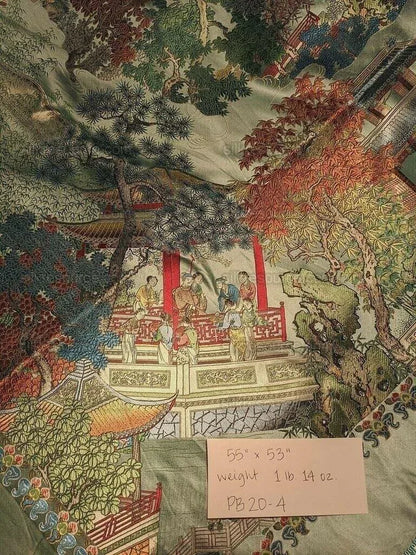 55x53 Brocade Chinoiserie Garden Pavillian Bamboo Dream Of Red C