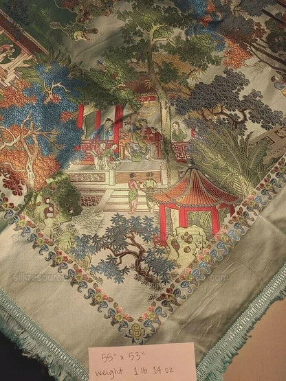 55x53 Brocade Chinoiserie Garden Pavillian Bamboo Dream Of Red C