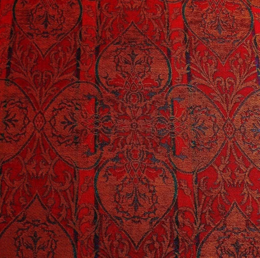 BY YD LEE JOFA GLENEAGLE DAMASK "GARNET" RED GOTHIC MEDALLION