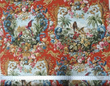 By 26"L Scalamandre Fonthill Paradiso Indiano in Tomato Red Exotic Leopard Parrot Safari Bird Print Cotton Green Red Orange blue MSRP USD558/yard