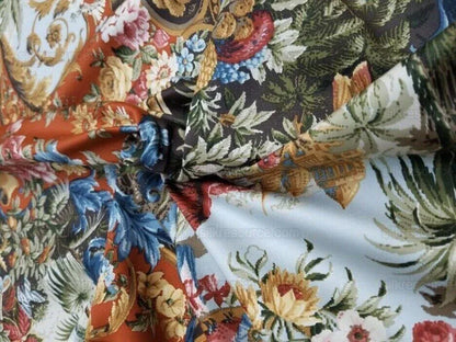 By 26"L Scalamandre Fonthill Paradiso Indiano Tomato Red Exotic Leopard Parrot Safari Bird Print Cotton Green Red Orange blue MSRP USD558/yard