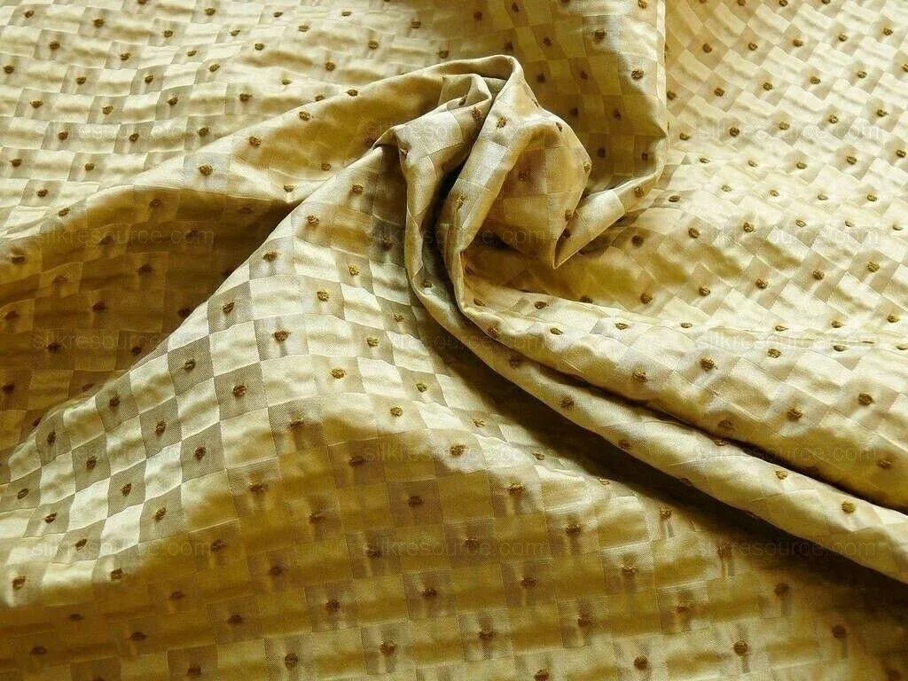 F. Schumacher Italian Silk Mini Check Petit Fall Dot Pure Gold MSRP USD 268Y