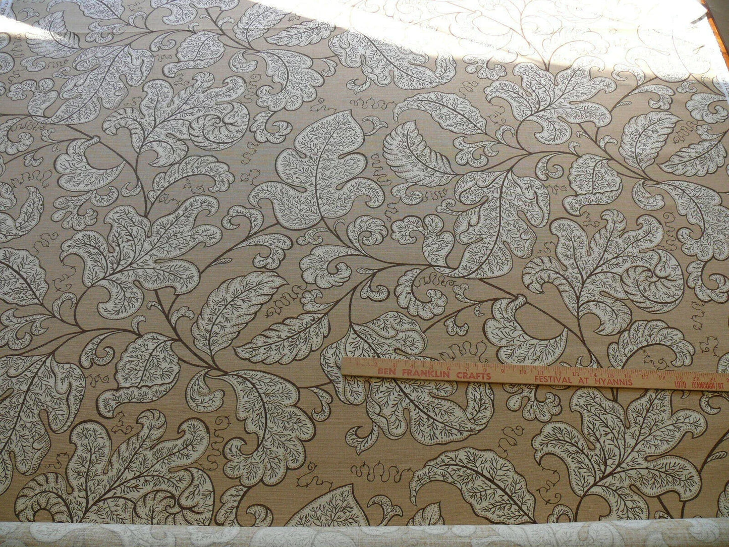 Bty Scalamandre Wallace Linen Print Art Deco Jacobean Light Tan On Light Brown Beige MSRP USD 160/Y